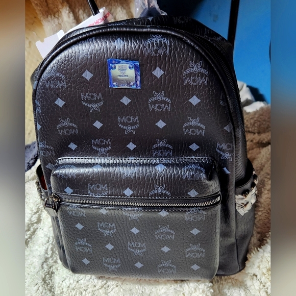 Authentic Mcm Bookbag Black Black Mcm Mcm Stark Studded Backpack